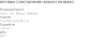 REFORMA CONCESIONARIO RENAULT EN BILBAO Emplazamiento Gran via, Bilbao. Bizkaia Cliente Gaursa Autoak S.A Superficie 140 m2 Año 2011